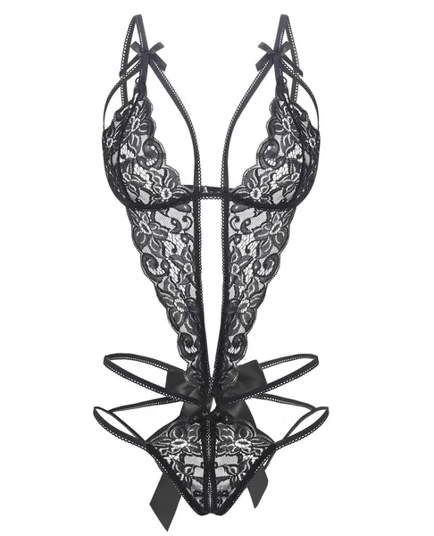 Donnalla Women's Deep V Lace Teddy One Piece Lingerie Cutout Strappy Lingerie