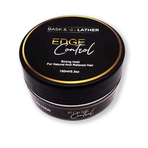 BASK & LATHER Edge Control Hair Gel, Strong Hold, Thick Edges, Styling Gel, Non-Greasy, Non-Flaking, No White Cast, Long Lasting, Supports Hair Growth, Natural Formula, For All Hair Types, 5.3 Fl Oz