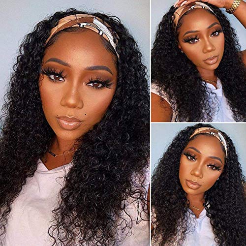 Celiarita Headband Wig Human Hair Deep Wave 18 inch None Lace Front Wig Human Hair Machine Made Wigs Glueless Curly Hair Headband Half Wigs for Black Women Human Hair Natural Color - 18 Inch - Natural Color Headband Wig
