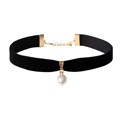 JAKAWIN Pearl Choker Necklace Adjustable Black Collar Necklaces for Women and Girls NK130 (A-Pearl)