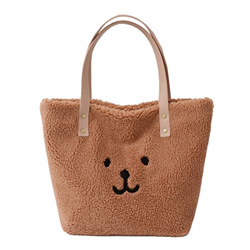 QTMY Faux Fur Tote Bag, Cute Bear Purse Handbag for Women - Pink