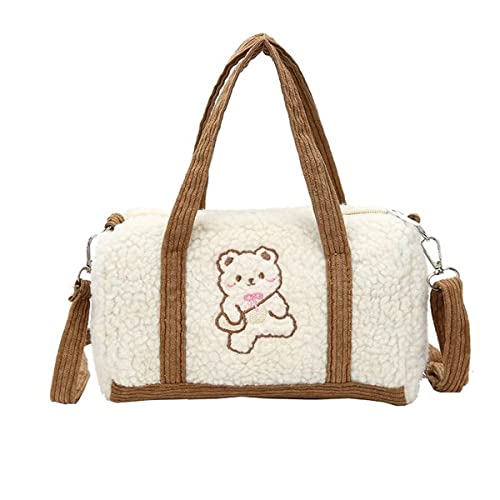 Autumn Women's Kawaii Furry Shoulder Bag Fluffy Cute Bear Handbag Purse Plush Crossbody Bag for Shopping Dating Winter - One Size - White