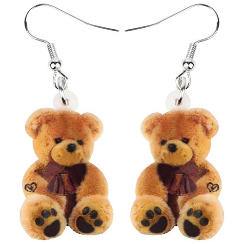 NEWEI Acrylic Brown Doll Bear Earrings Print Cute Dangle Drop for Women Girls Kid Funny Gift Jewelry - Brown