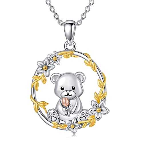 NIFUNAO Bear Necklace for Women Sterling Silver Teddy Bear Necklace Doll Bear Necklace Animal Teddy Bear Jewelry for Women Girls