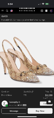 Buying GUCCI Horsebit GG Canvas crystal-embellished pumps | REVERSIBLE