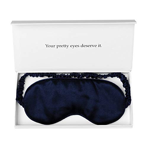 Silk Sleep Mask by Yanser Luxury 100% Mulberry Silk Eye Mask - Eye Cover - Eye Shade - Blindfold - Anti Aging - Skin Care - Ultra Soft - Light & Comfy - Travel Bag - Gift Package (White) (Deep Blue) - Deep Blue