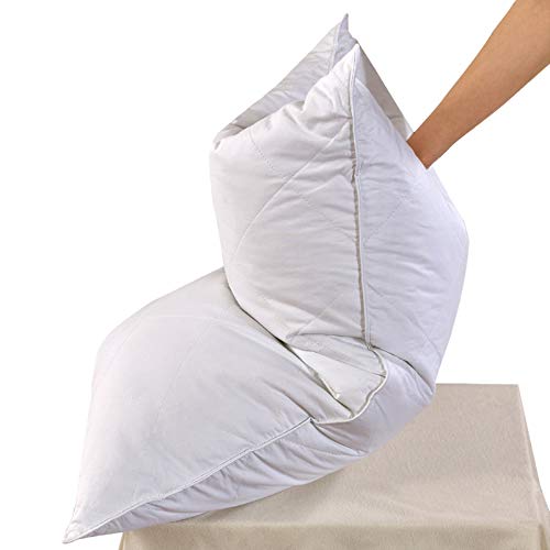 Set of 2 White Goose Feather Bed Pillows - Soft 600 Thread Count 100% Cotton, Medium Firm,Soft Support Surround Fill Polyester Queen Size,White Solid - Queen (Pack of 2) - White