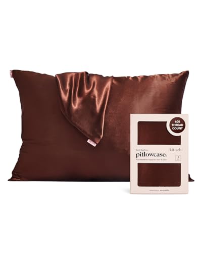 Kitsch Satin Pillowcase for Hair & Skin -Softer Than Silk Pillowcase for Hair & Skin | Cooling Satin Pillowcases with Zipper | Satin Pillow Case Cover | Pillow Cases Standard Queen (Chocolate, 1 Pack) - Standard/Queen (1 Pack) - Chocolate