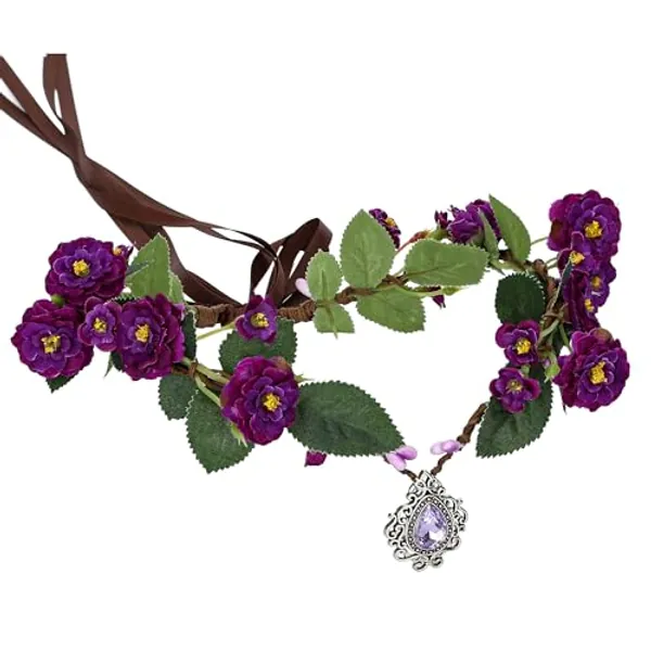 MOSTORY Elf Fairy Flower Headband - Renaissance Flower Leaf Crystal Crown for Men Women Cosplay Wedding Halloween Retro Festival Party Handmade Rhinestone Purplr Fairy Headband