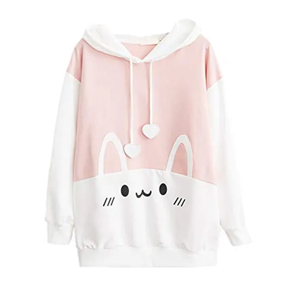 Packitcute Bunny Hoodie Kawaii Print Loose Casual Pullover Hoodie Tops
