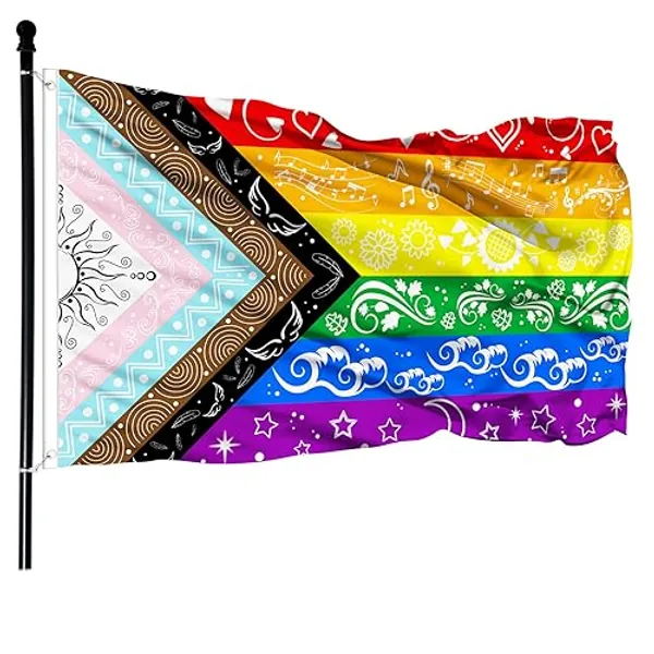 FULAISMGS Pride Flags Large LGBTQ Flag Bisexual Gay Progress Rainbow Flag Double Sided 3x5FT Garden Outdoor Original Design Cute Print Pattern - New Pride Flag