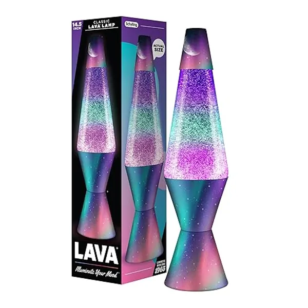Lava® Lamp - 14.5" Polar Glimmer - The Original Motion Light - Silver Glitter, Multicolor Base and Globe - Item #2048 (Amazon Exclusive) - Lamp