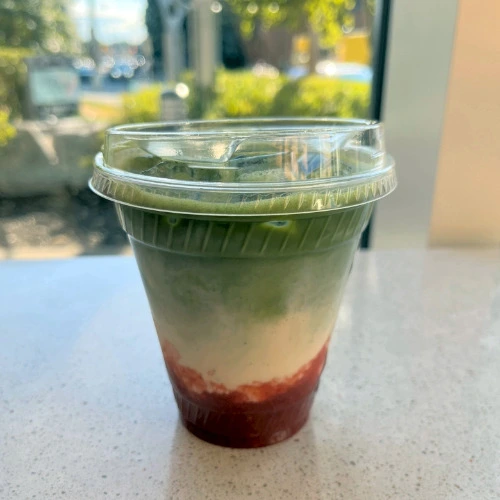 Moo Shu strawberry matcha latte
