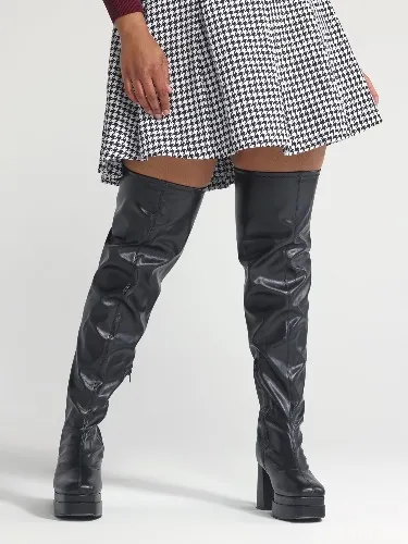 Zaila Faux Leather Thigh-High Platform Boots - Nadia X FTF