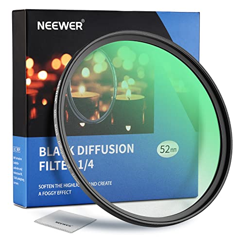NEEWER 52mm Black Diffusion 1/4 Filter Mist Dreamy Cinematic Effect Filter Ultra Slim Water Repellent Scratch Resistant HD Optical Glass, 30 Layers Nano Coatings for Video/Vlog/Portrait Photography - 52mm