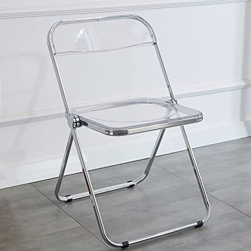 Luxury Modern Acrylic Folding Chair-KAIHAOWIN Transparent Chairs-Ghost Stackable Crystal Folding Chair-PC Plastic Living Room Seat-Chrome Frame and Foldable Acrylic Chair for Outside Inside (CLEARING) - CLEARING