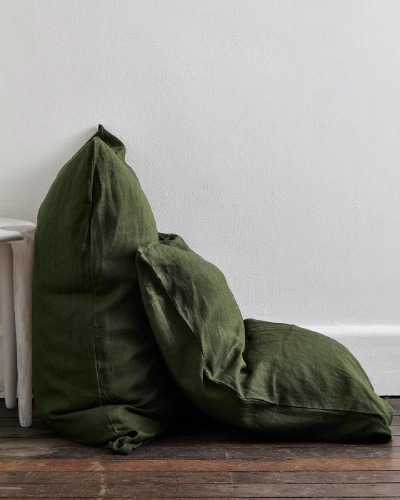 Olive 100% French Flax Linen Pillowcases (Set of Two) | Olive / Standard Size