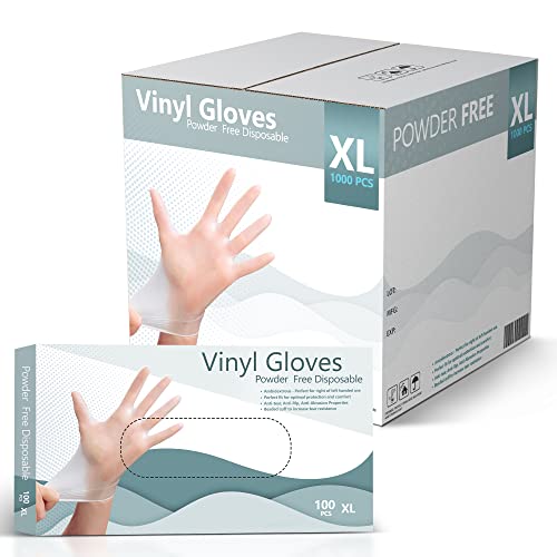 Vinyl Gloves, Disposable Gloves, Comfortable, Latex and Powder Free - X-large (Pack of 1000)
