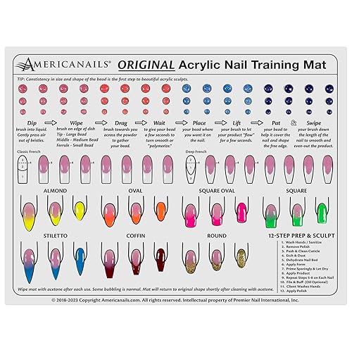 Americanails Acrylic Nail Training Mat - Silicone Trainer Sheet for Application Practice, Flexible Roll Up Pad Template for Acrylic Fingernails, Learn How to Apply Acrylic Nails - Training Mat