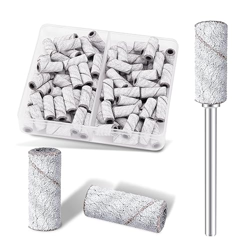Pet Baby Small Sanding Band Nail Drill Bits, 80pcs Mini Cuticle Sanding Files with Upgrade 3.1mm Mandrel Bits, 180 Medium Grits for Acrylic Nails Prep Gel Removing Shaping, Manicure Salon Use, White - #180 - White