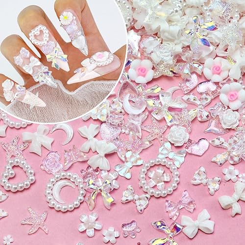 Briskbloom 320PCS White Assorted Mix 3D Nail Charms, Cute Resin Charms for Acrylic Nail Decoration DIY Crafts, Flatback Kawaii Y2K Charms for Manicure, Jewelry Making Supplies - 01-White Princess Blend