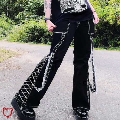"Frosty Lace-Up Goth Pants" - black / L