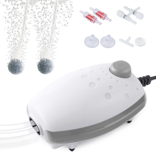 PYPABL 3W Fish Tank Air Pump, 5L/min Quiet Adjustable Oxgen Pump, Powerful Aquarium Air Bubbler with All Accessories for 1-450L Fish and Turtle Tank - White-Grey