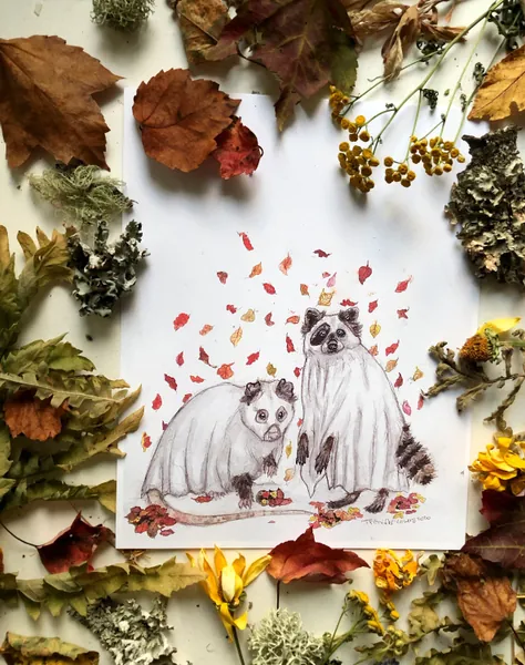 Trash Ghosts, Art Prints, Opossum Art, Raccoon Art, Watercolor Painting, Funny Animal Art, Opossum Lovers, Halloween Art, Ghosts, Trash Cats