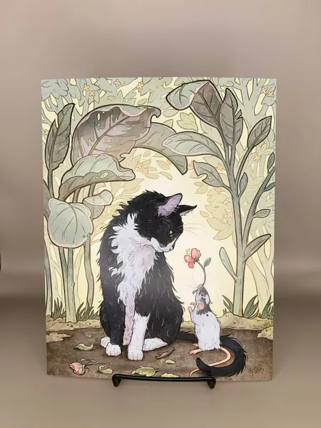 Tuxedo cat and rat art print- whimsical children illustration
