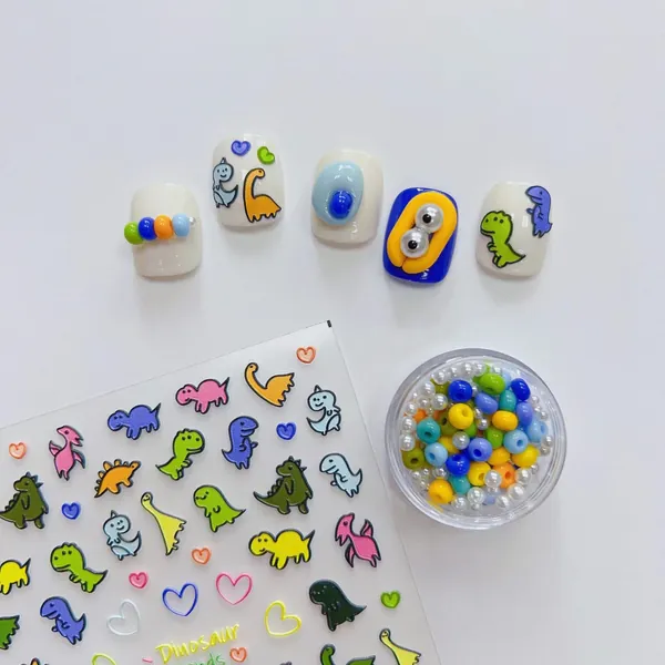 Dinosaur Nail Stickers, Cartoon Nail Decals, 5D Embossed Nail Stickers, Nail Designer Art, DIY Nails