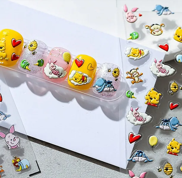 Set of 5D Embossed Bear Character Nail Decals  Nail Art Stickers