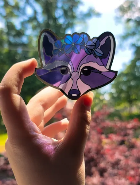 Raccoon Sticker, Trash Panda, Colorful Suncatcher, Faux Stained Glass Window, Removable Vinyl Clear, Car Decal, Gift for Teens, Animal Lover