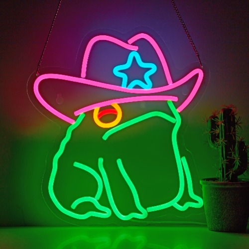 Cowboy Toad Neon Sign Frog Neon Light Cowboy LED USB Powered Dimmable Art Signs for Pub Store Man Cave Room 13.8 X 12.6 inch - Frog Green