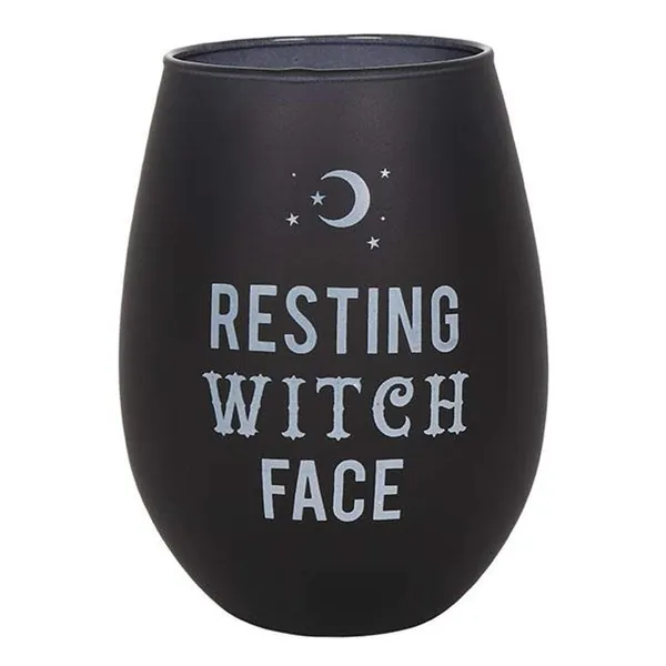 Resting Witch Face Stemless Wine Glass Black 12x9x9cm