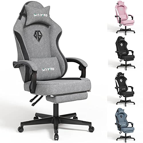 SITMOD Gaming Chair with Footrest-Computer Ergonomic Video Game Chair-Backrest and Seat Height Adjustable Swivel Task Chair for Adults with Lumbar Support(Gray)-Fabric - Gray - 70 x 140 cm