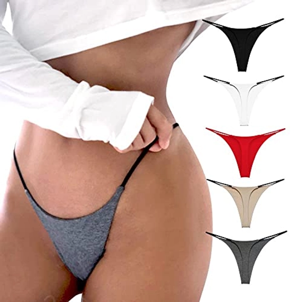 PHOLEEY G String Tangas für Frauen Baumwoll Tanga Unterwäsche Low Rise Nahtlos Slips Sexy Höschen Geschenk für Frauen 5er-Pack - M - A-5pack