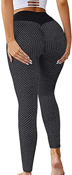 Memoryee Damen Honeycomb Leggings Geraffte Hintern Heben Hohe Taille Push Up Boom Booty Sport Leggings mit Bauchkontrolle Plus Größe Blickdichte Dehnbare Gym Yogahosen - M - Style2-schwarz