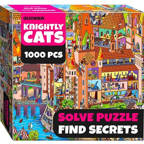 QUOKKA 1000 Piece Jigsaw Puzzle for Adults Nighty Cats – Premium Box Packaging with Extra Fun Challenges, Whimsical Cat Puzzle, Perfect for Relaxation, Creativity & Gift Giving - Knighty Cats
