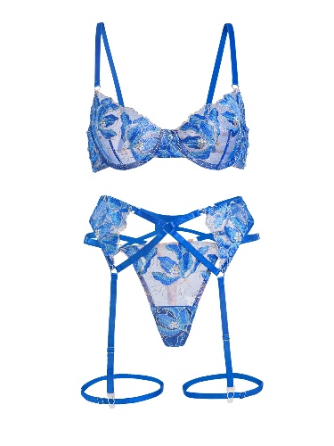 Floral Embroidery Lingerie Set | BLUE / M