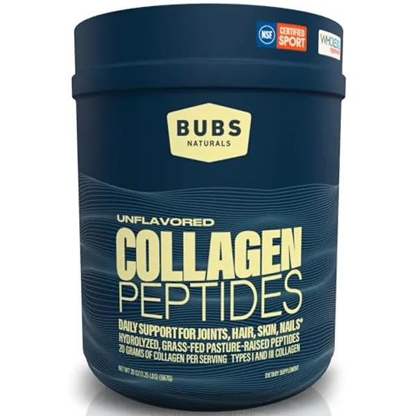 BUBS Naturals Unflavored Collagen Peptides Powder - Best Proteins for Joints & Skin - Pasture Raised Grass Fed - Paleo Keto Friendly, Whole30 Approved, Non-GMO Dairy & Gluten Free (20oz) 28 Servings