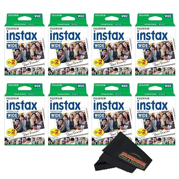 Fujifilm Instax Wide Instant Film Twin Pack with Sunshine Photo Microfiber Cloth... (8 Pack-160 Exposures) - 8 Pack-160 Sheets