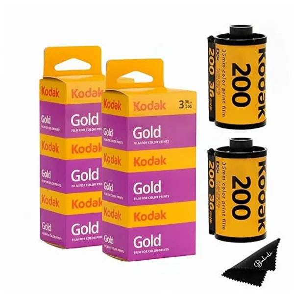 Kodak Gold 200 35mm Film Camera Film Bundle, 6 Rolls (2x3 Pack), 36 Exposures Each, for 35mm Film Cameras Includes Balveli Premium Microfiber Cloth - Kodak Film 35 mm Film Roll for Film Camera 35mm - 6