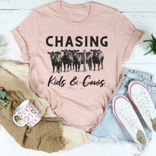 Chasing Kids & Cows Tee - Heather Prism Peach / M