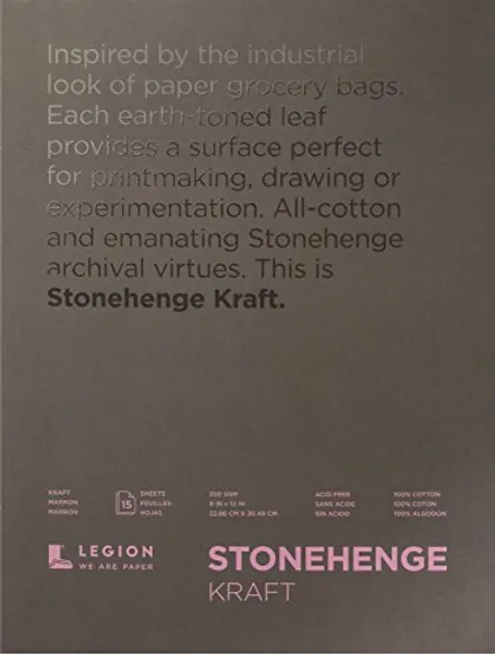 Stonehenge 100% Cotton Medium Weight Pad, Kraft, 250gsm, 15 Sheets for Dry Media (9X12)