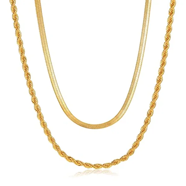 CHESKY 14K Gold/Silver Plated Snake Chain Necklace Herringbone Necklace Gold Choker Necklaces for Women Gifts Jewelry 1.5/3/5MM(W) 14"/16"(L)