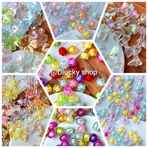 manik manik mote bening tempel aneka motif lubang tembus random - pita bening5pcs di D LUCKY SHOOP | Tokopedia