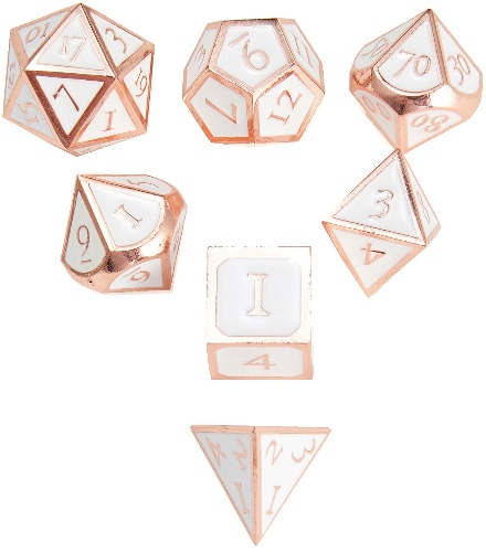 DND Polyhedral Metal Game Dice Rose Gold White 7pc Set for Dungeons and Dragons RPG MTG Table Games D&D Pathfinder Shadowrun