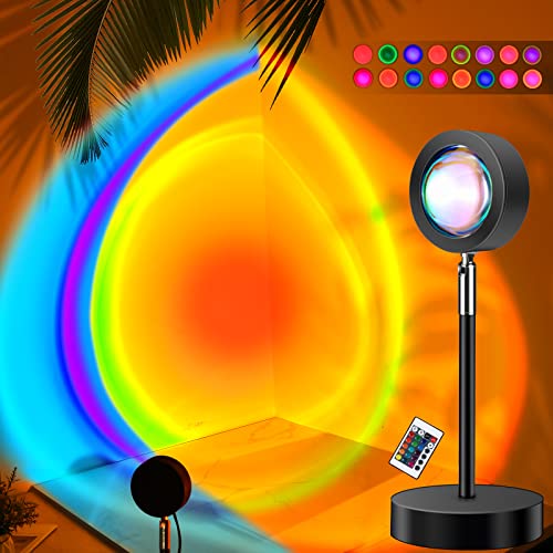 Sunset Lamp, [16 in1] Sunset Projection Lamp16 Colors Brightness Adjustable Sun Projector Lights with Remote 4 Dynamic Modes for Aesthetic Room Home Bedroom Wall Decor Birthday Decoration Accessories