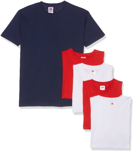 Fruit of the Loom Heavy Cotton Tee Shirt 5 pack T-Shirt Erkek - S - Beyaz/Beyaz/Kırmızı/Kırmızı/Lacivert