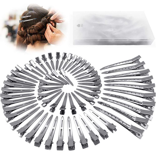 60Pcs Metal Duck Billed Hair Clips for Women Styling Sectioning, Silver Hair Pins for Long Hair, Alligator Curl Loc Clips for Thick Hair Roller, Salon, Bows DIY - 60pcs Mixed